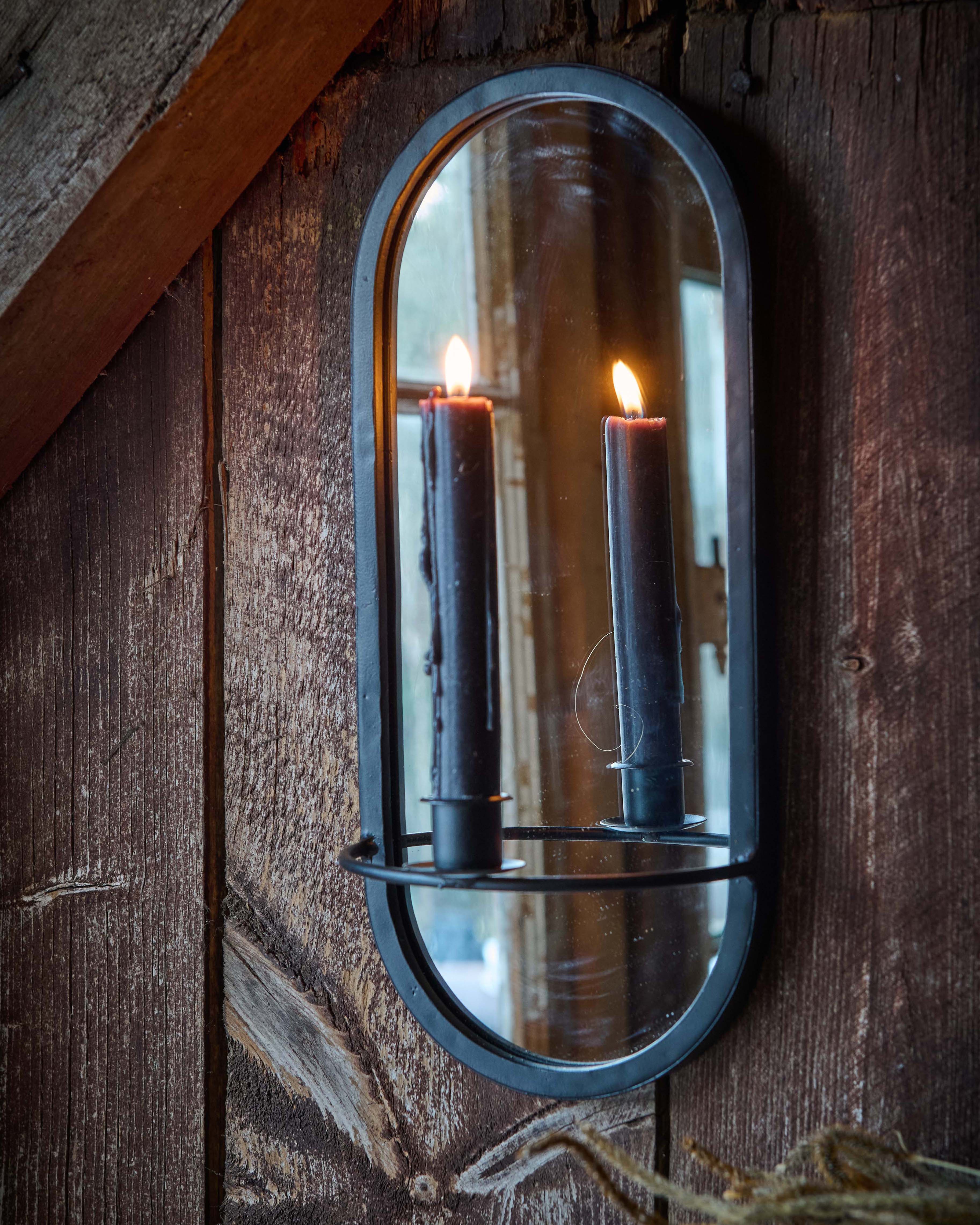 Wall-mounted candle holder/mirror sconce, black, 15x10x35 cm - 2