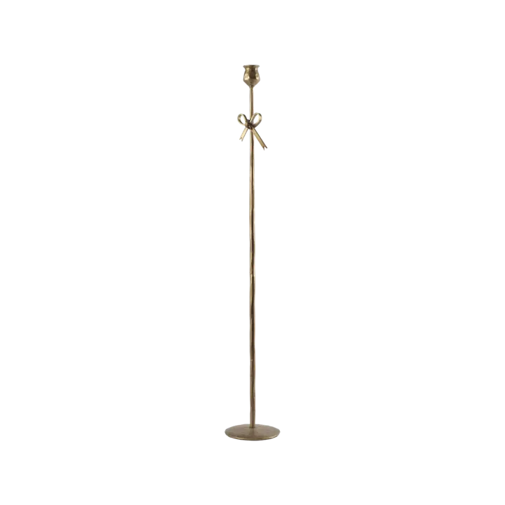Candlestick with bow – Floor candlestick – Antique brass – 80 cm - 2