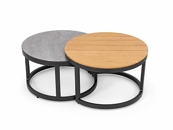Baza parbord i antracit aluminium med teak- och glasskiva