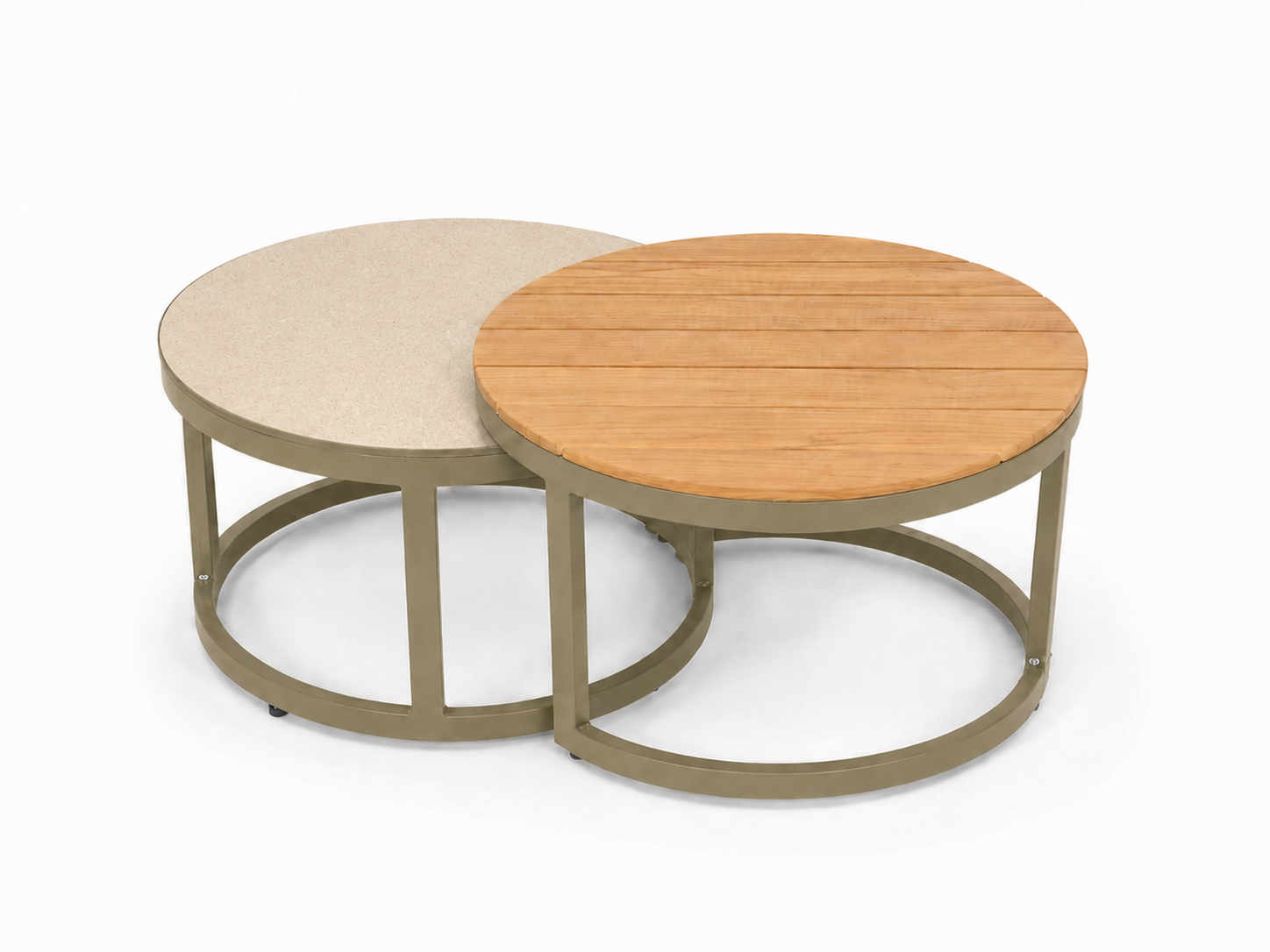 Baza parbord i khaki med sandfärgad glasskiva och bordsskiva i teak