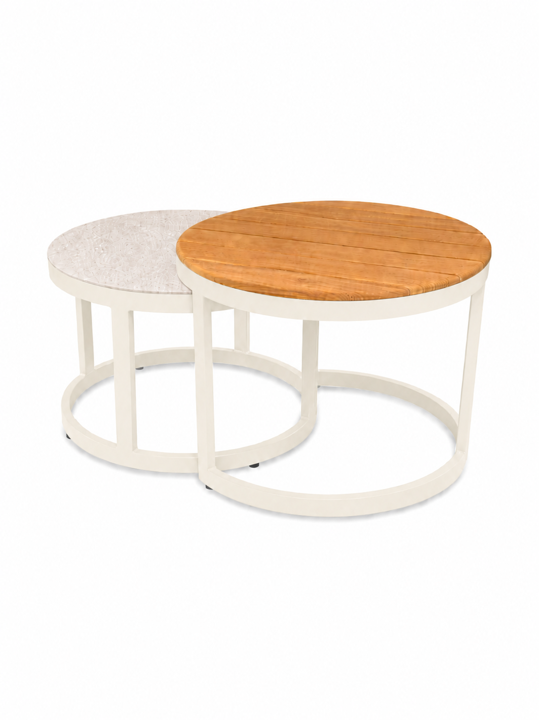 Baza parbord i creme med sandfärgat glas och naturlig teak