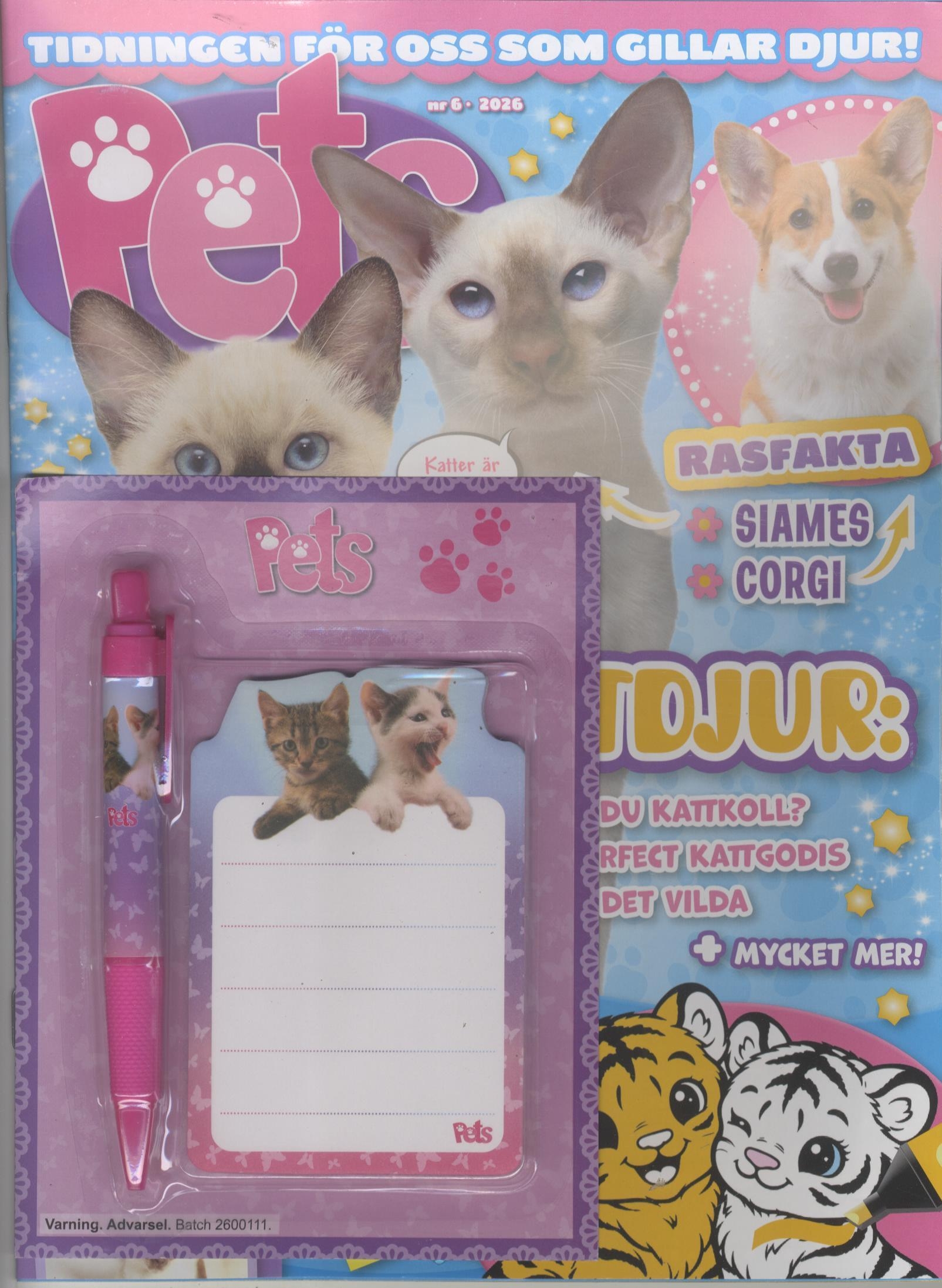 Pets nr 6 2026, Tidningen för oss som gillar djur! Anteckningsblock & penna