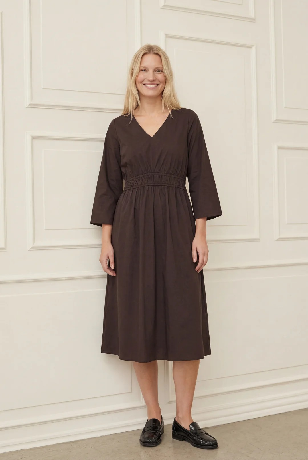 Sigga Sleeve Dress - Dark Brown - Isay