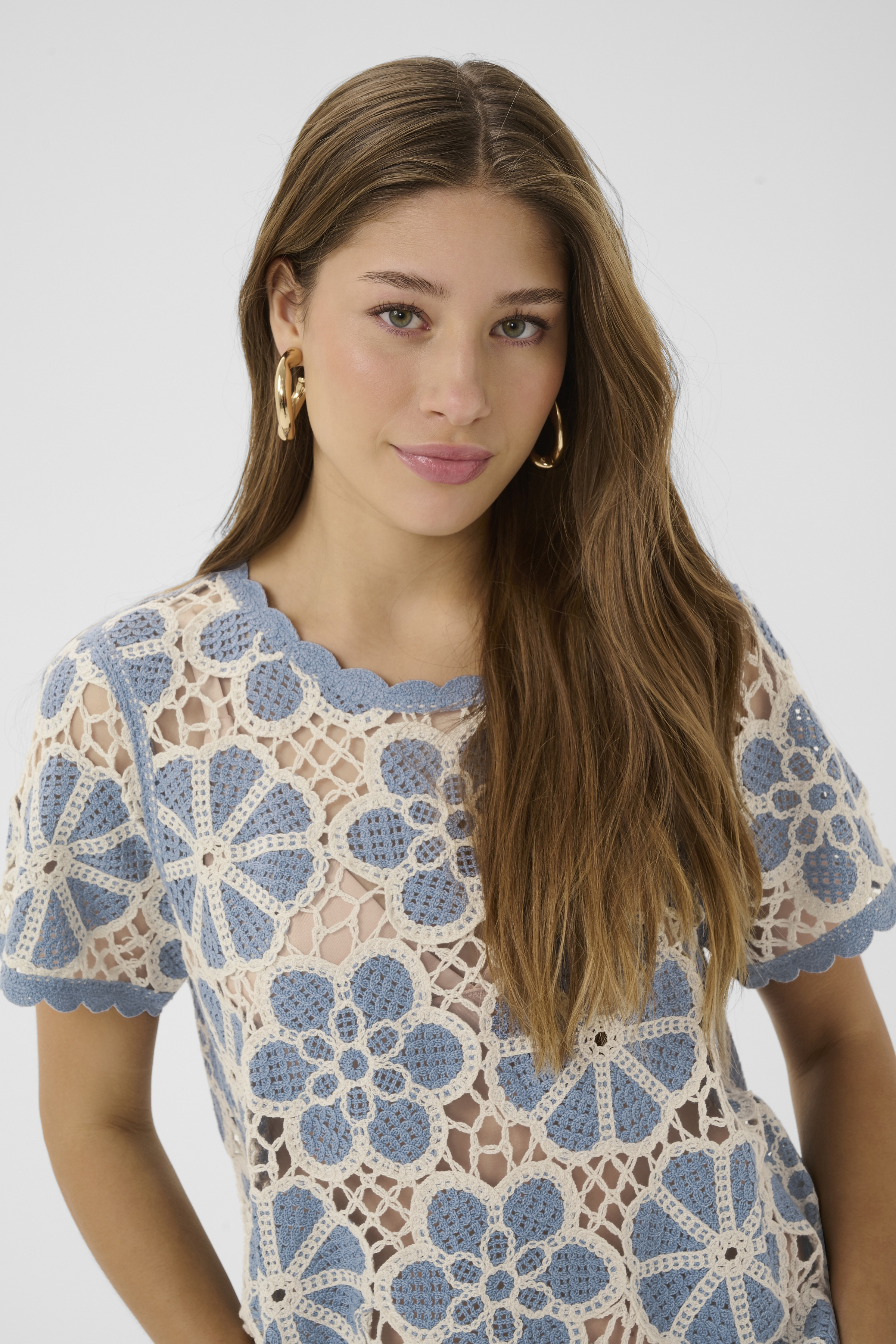CRMallica Crochet Blouse Stonewashed Flower Virkad Blus