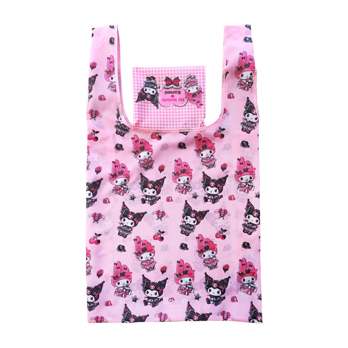 Kuromi & My Melody Hopfällbar Shoppingväska – Rosa Kawaii Tygkasse 33 x 37 cm - 4