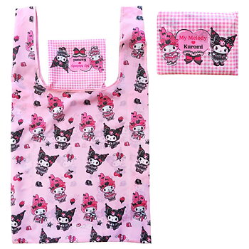 Kuromi & My Melody Hopfällbar Shoppingväska – Rosa Kawaii Tygkasse 33 x 37 cm