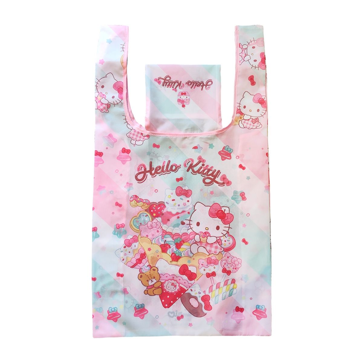 Hello Kitty Hopfällbar Shoppingväska – Rosa Kawaii Tygkasse 33 x 37 cm - 4