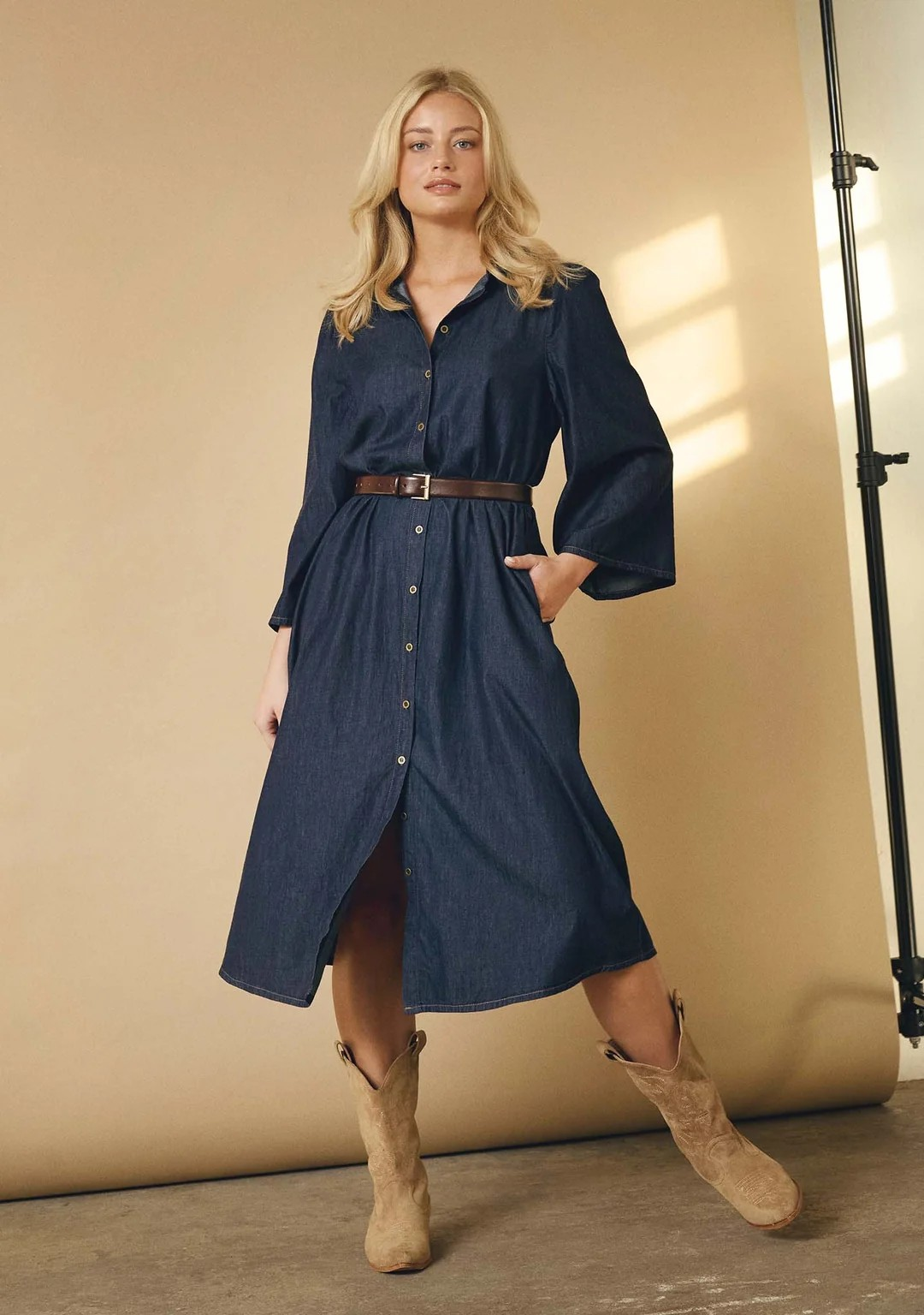 Ganja Sleeve Dress - Unwashed Denim - Isay