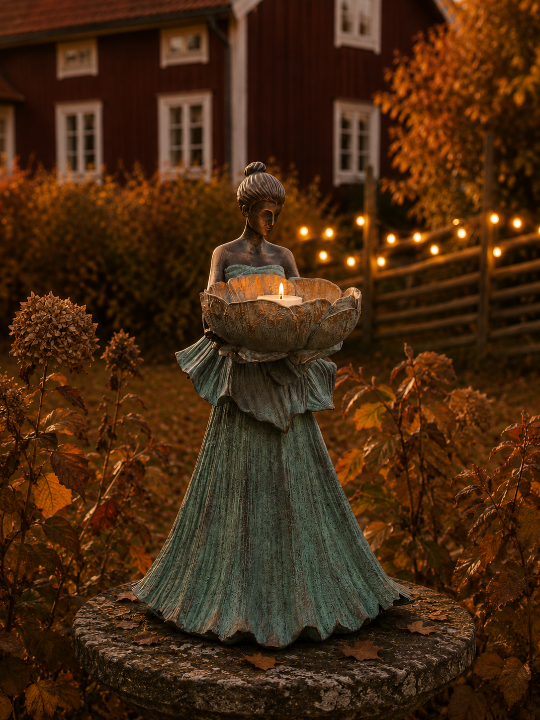 Trädgårdsdam med blomma  Fågelbad Flicka Grön - 56 cm - 10
