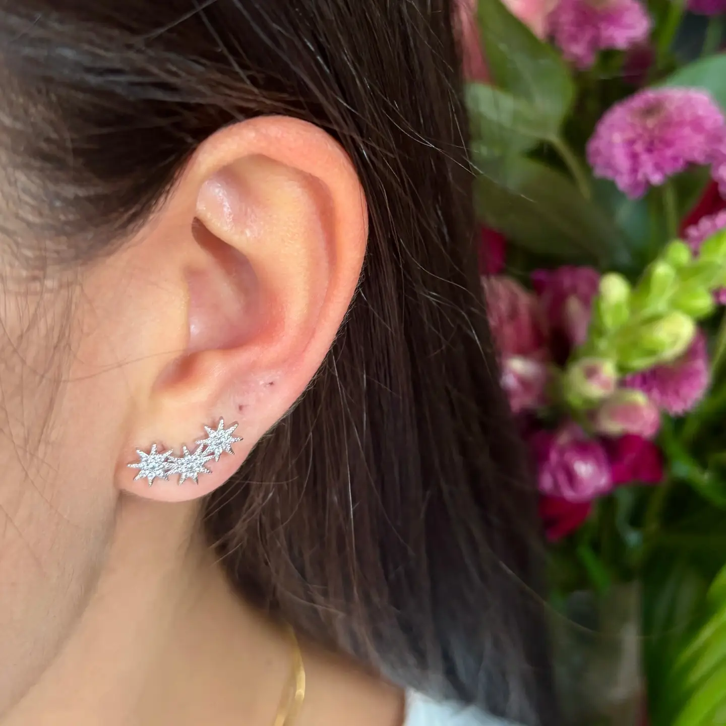 Örhängen " Cubic Zirconia Triple Stars Climber" - 2