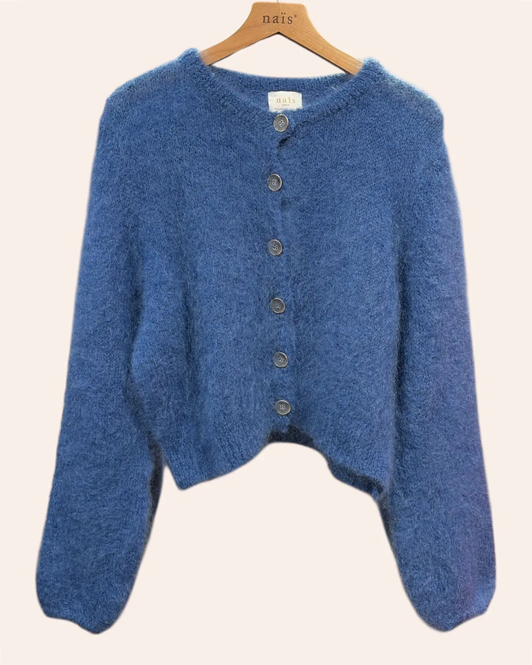 Mohairkofta onesize rundringad denimblå - 2