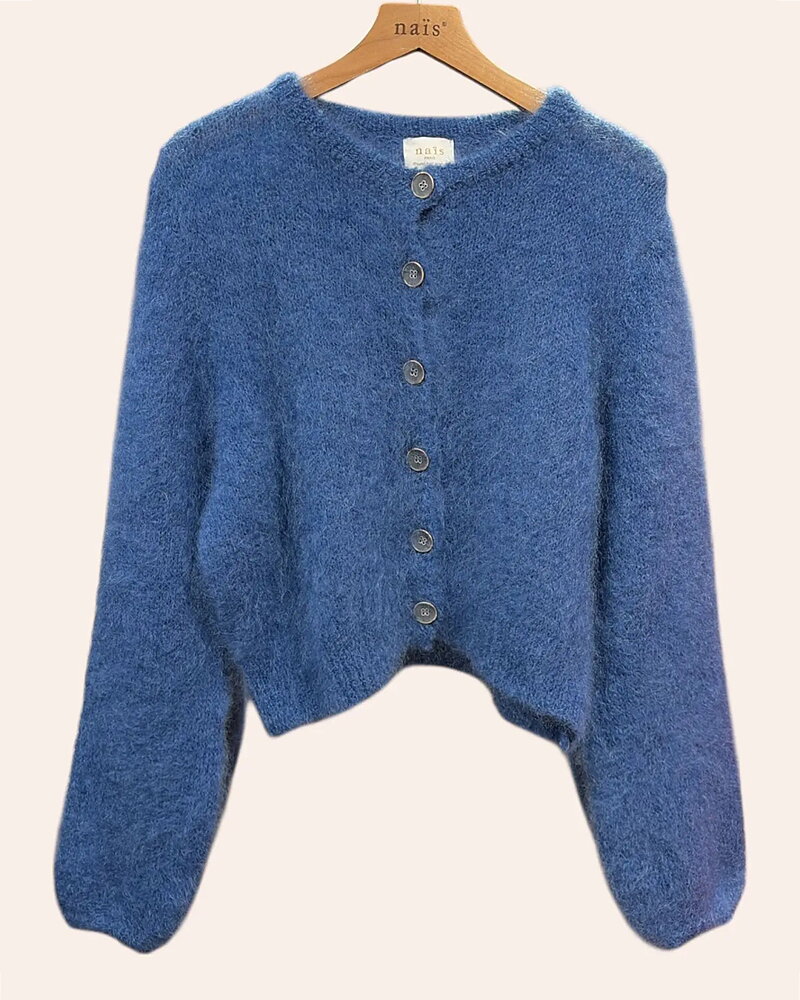 Mohairkofta onesize rundringad denimblå