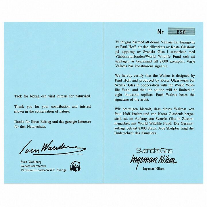 Paul Hoff (WWF 1977) Certificate for Walrus  [Sample Images]