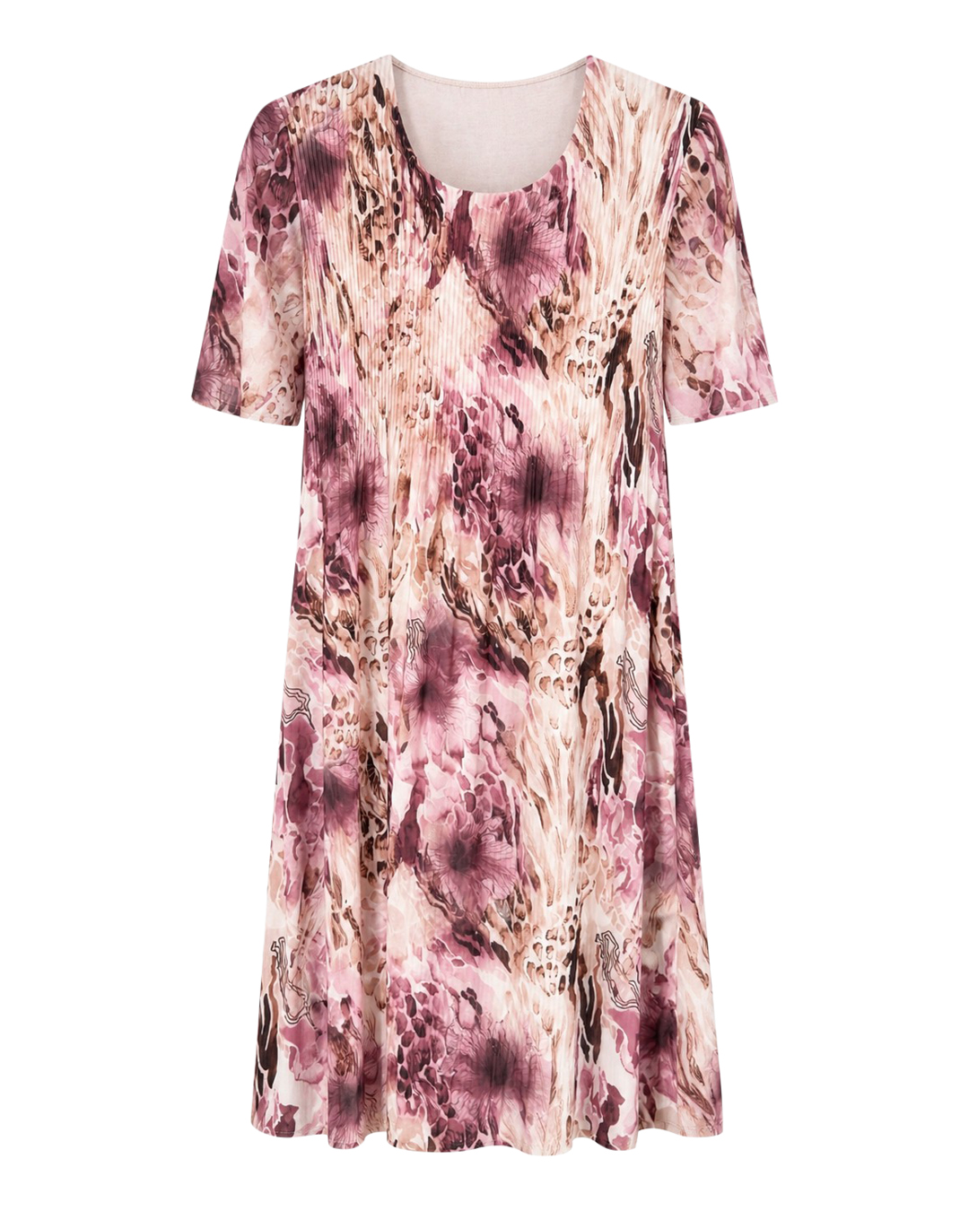 Klänning Alma plisserad mönstrad rosa/brun/beige - 5