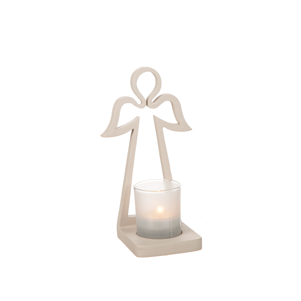 Ljusstake - Ängel i presentförpackning - Sand - 20 cm  - 5