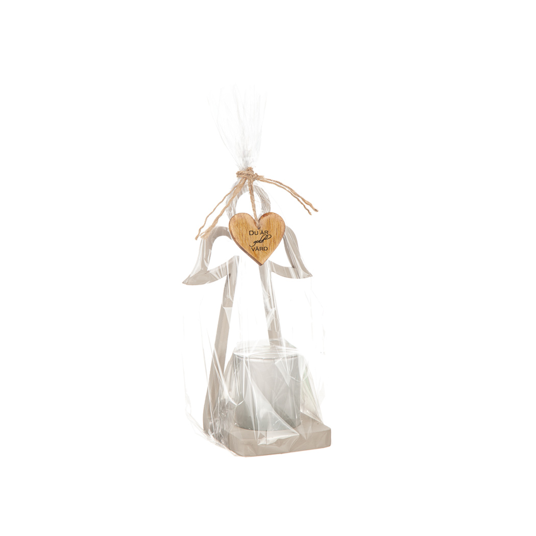 Ljusstake - Ängel i presentförpackning - Sand - 20 cm  - 3