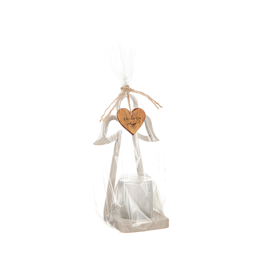 Ljusstake - Ängel i presentförpackning - Sand - 20 cm  - 4