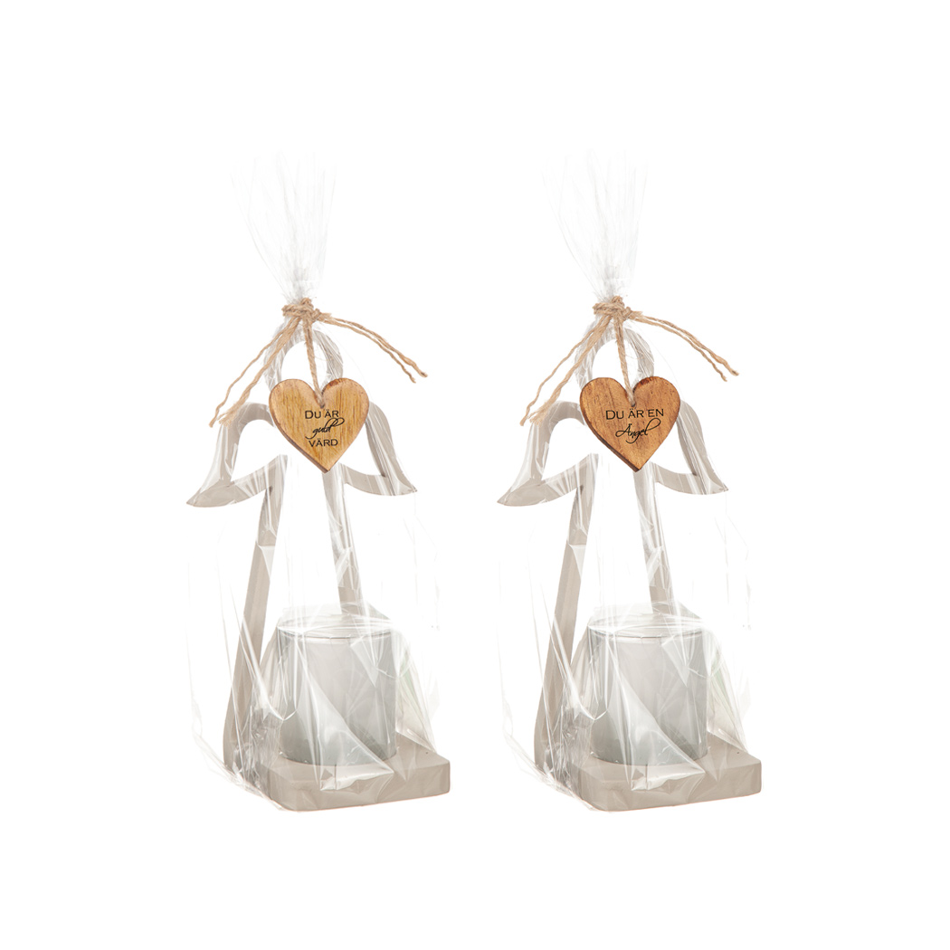 Ljusstake - Ängel i presentförpackning - Sand - 20 cm  - 6