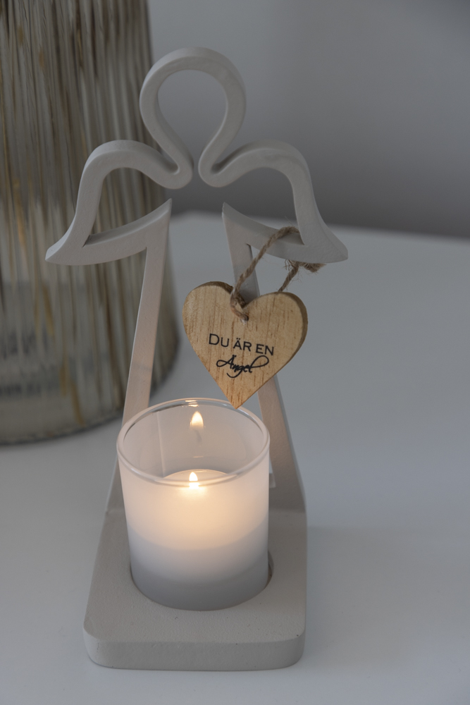 Ljusstake - Ängel i presentförpackning - Sand - 20 cm 