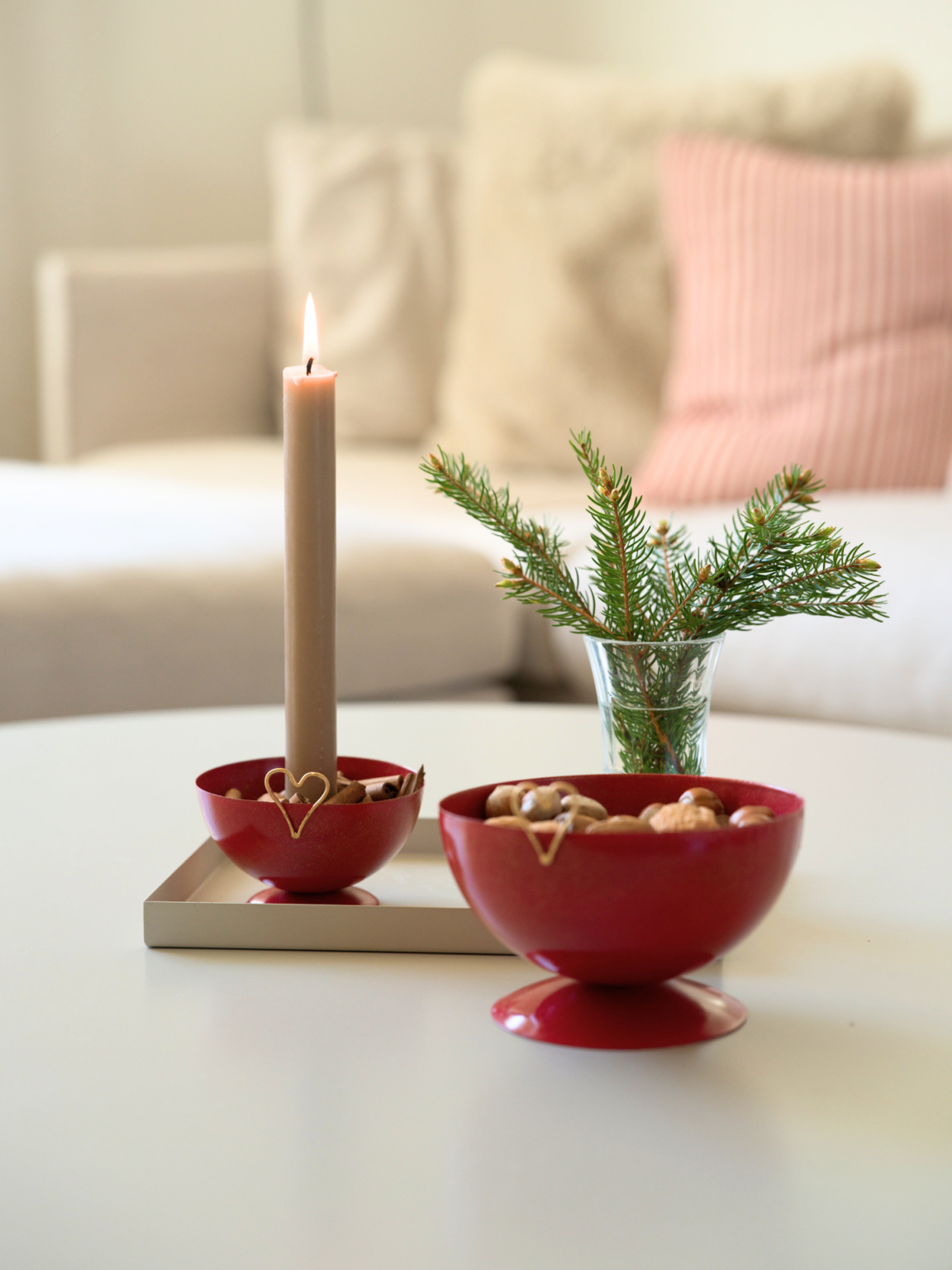 Candlestick in hammered sheet metal - Red