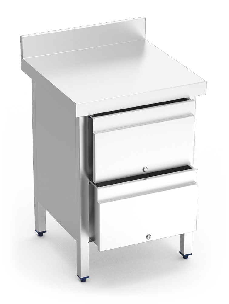 Stainless steel work table with 3 drawers, 600 mm - 2