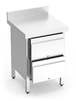 Stainless steel work table with 3 drawers, 600 mm