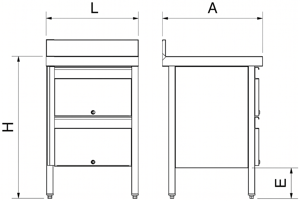Stainless steel work table with 3 drawers, 600 mm - 4