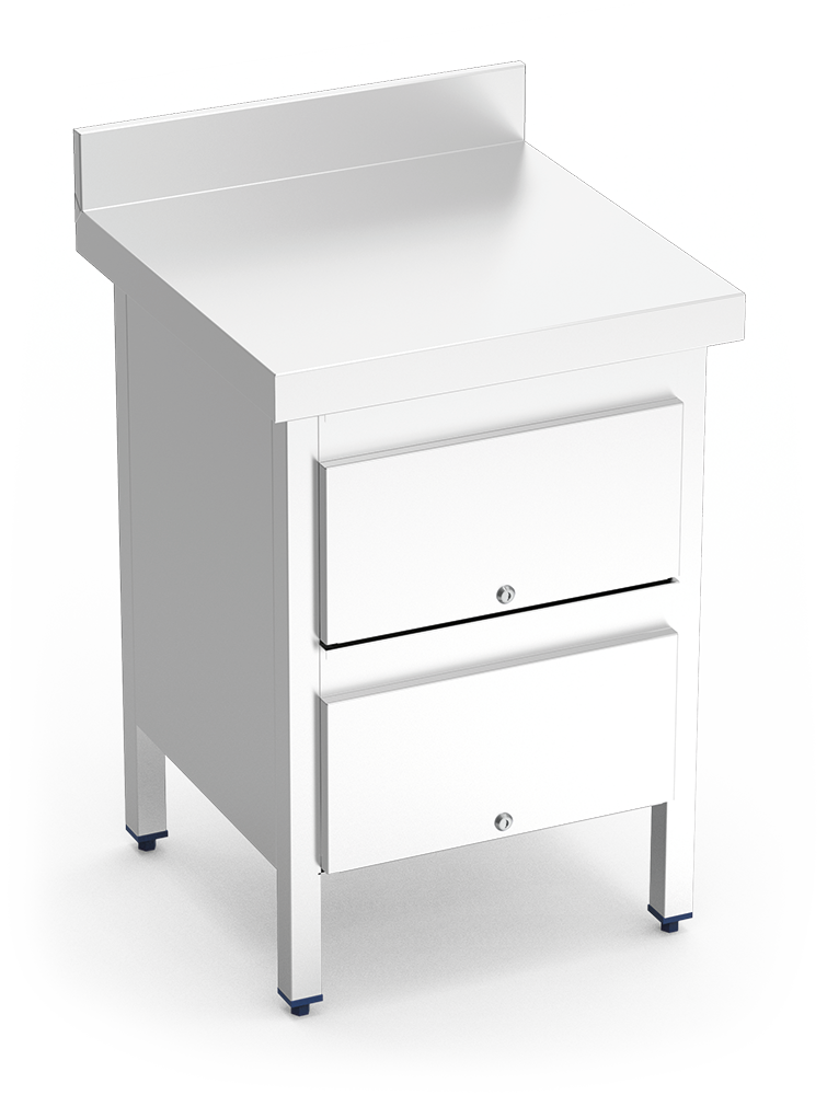 Stainless steel work table with 3 drawers, 600 mm