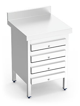 Stainless steel work table with 4 drawers, 600 mm