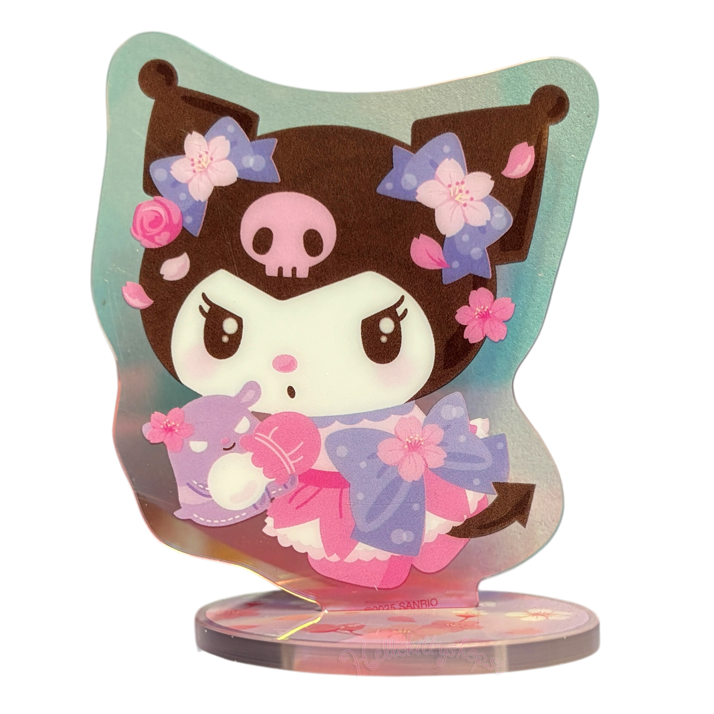 Kuromi Holografisk Dekorations Akrylställ med rosa körsbärsblommor- 6 cm - 5