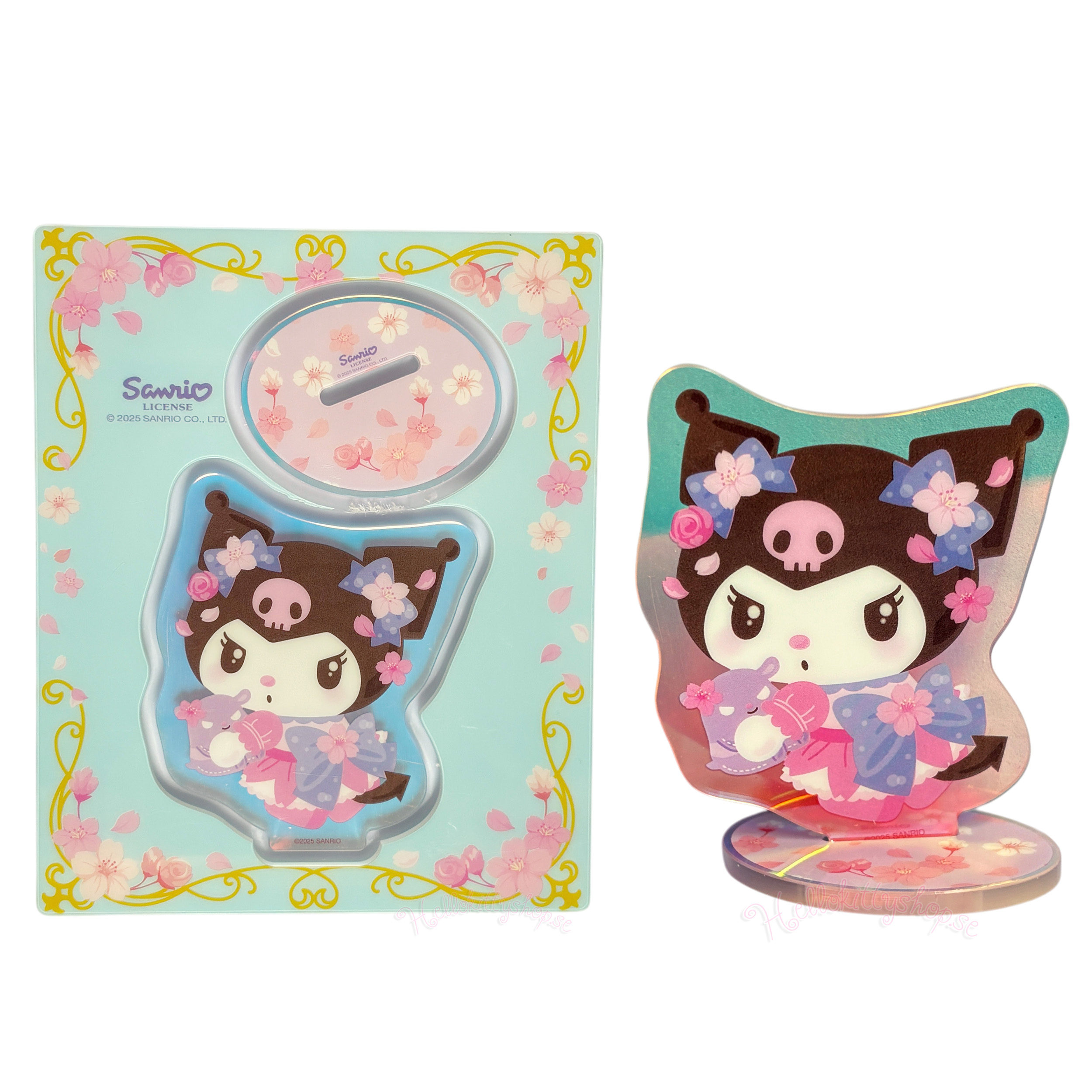 Kuromi Holografisk Dekorations Akrylställ med rosa körsbärsblommor- 6 cm