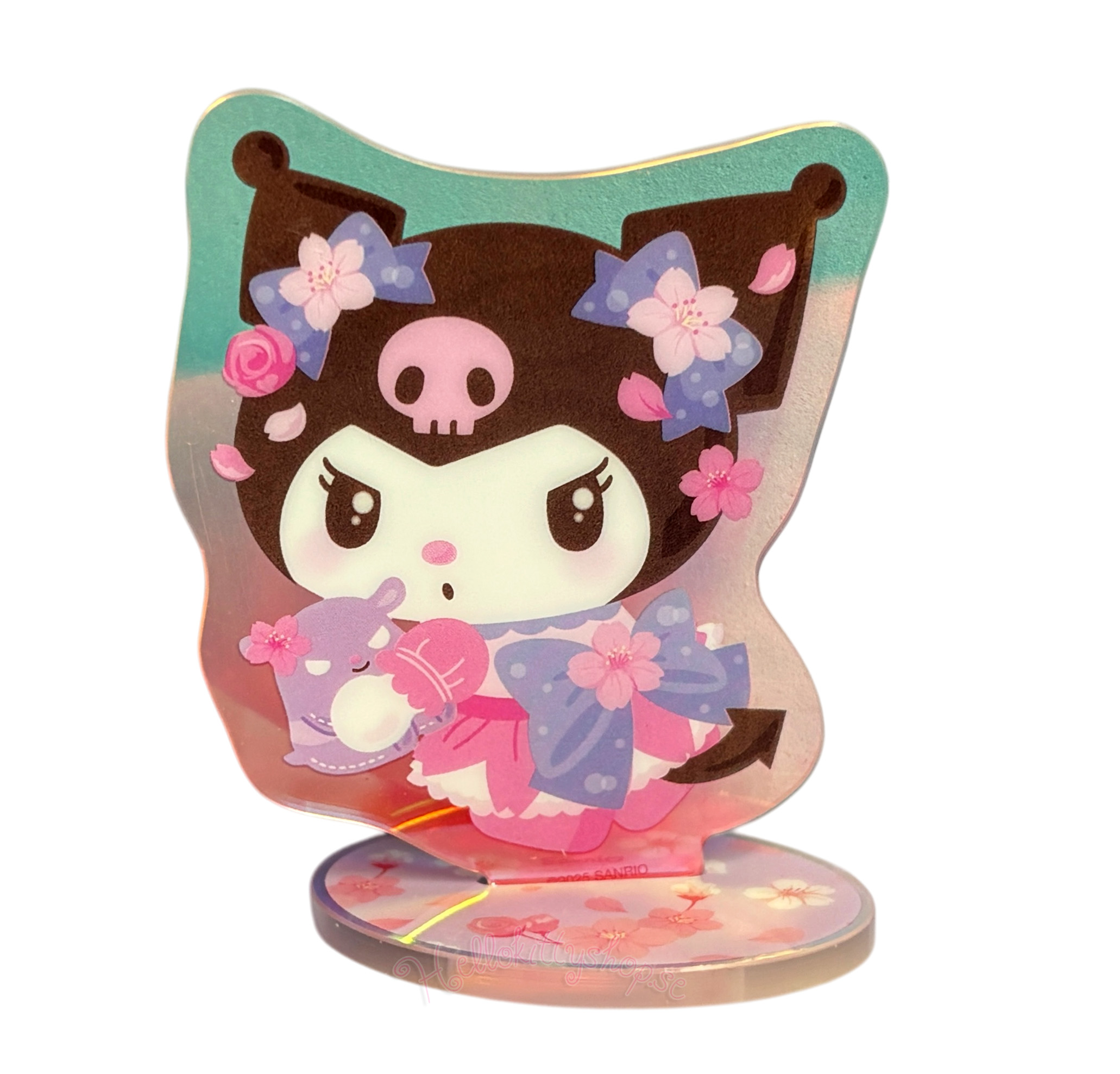 Kuromi Holografisk Dekorations Akrylställ med rosa körsbärsblommor- 6 cm - 4
