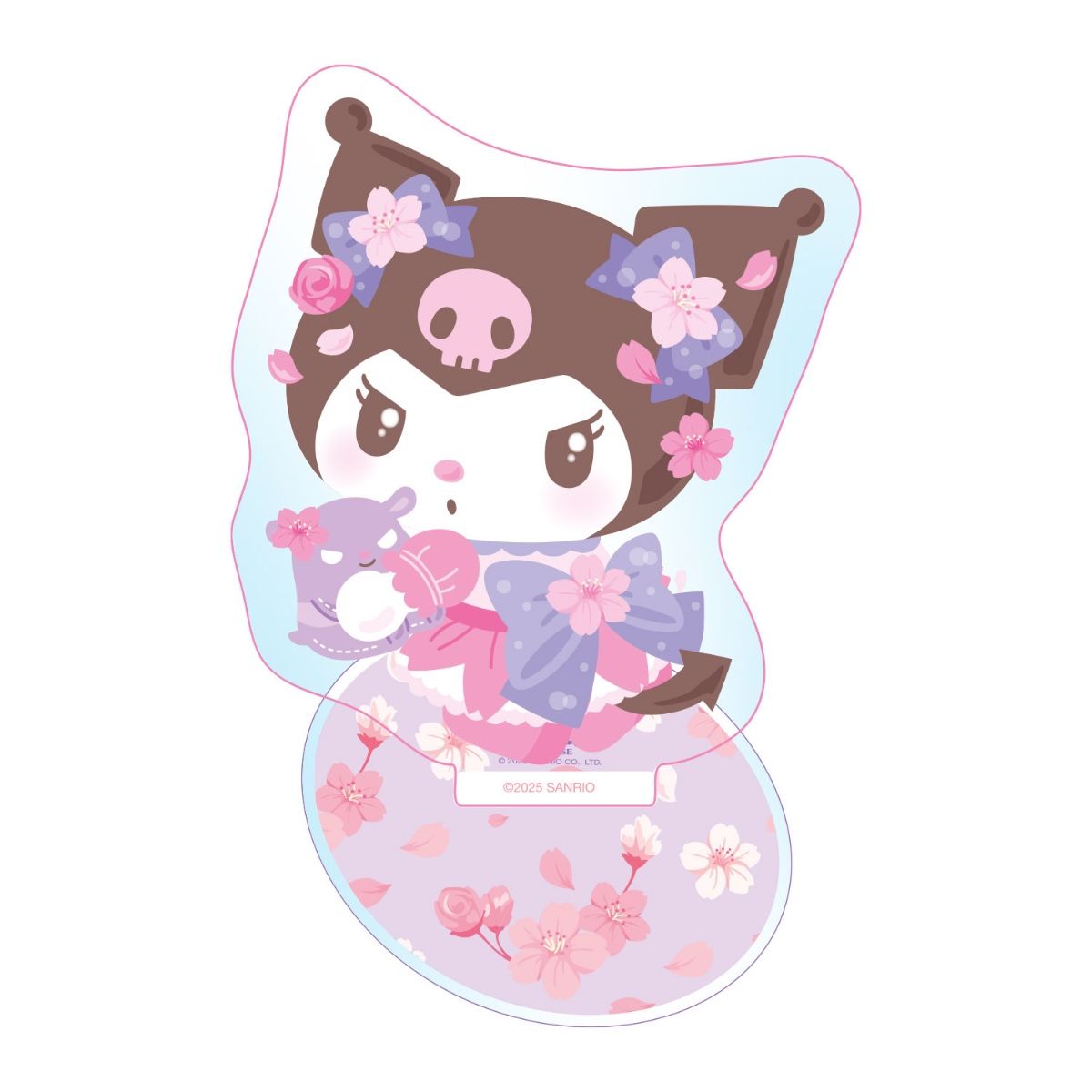 Kuromi Holografisk Dekorations Akrylställ med rosa körsbärsblommor- 6 cm - 6