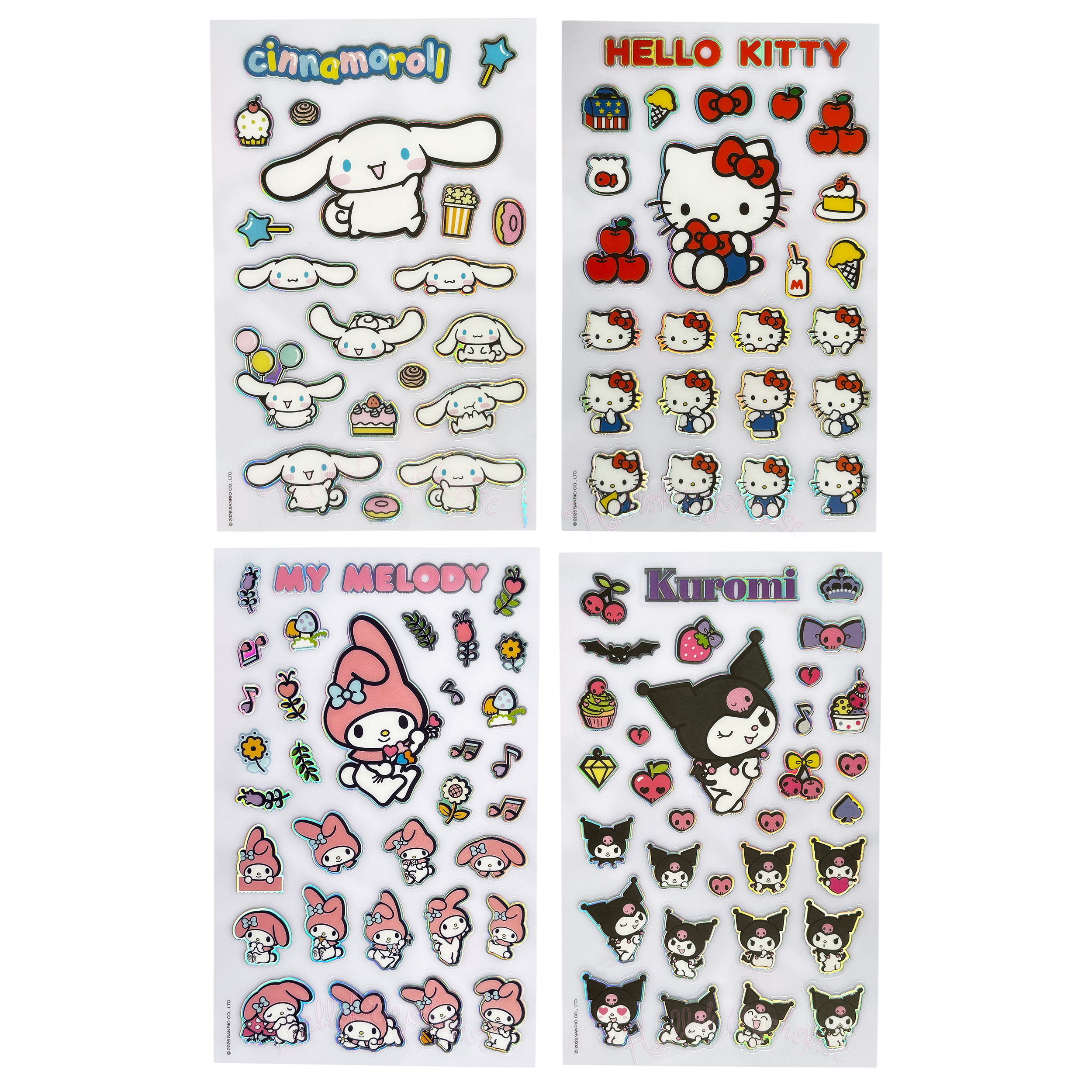 Hello Kitty & Friends Holografiska Klistermärken 4 st Ark - 10 x 16 cm