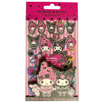 Kuromi & My Melody Holografiska Klistermärken 2 st Ark - Pink Black Party 10 x 16 cm