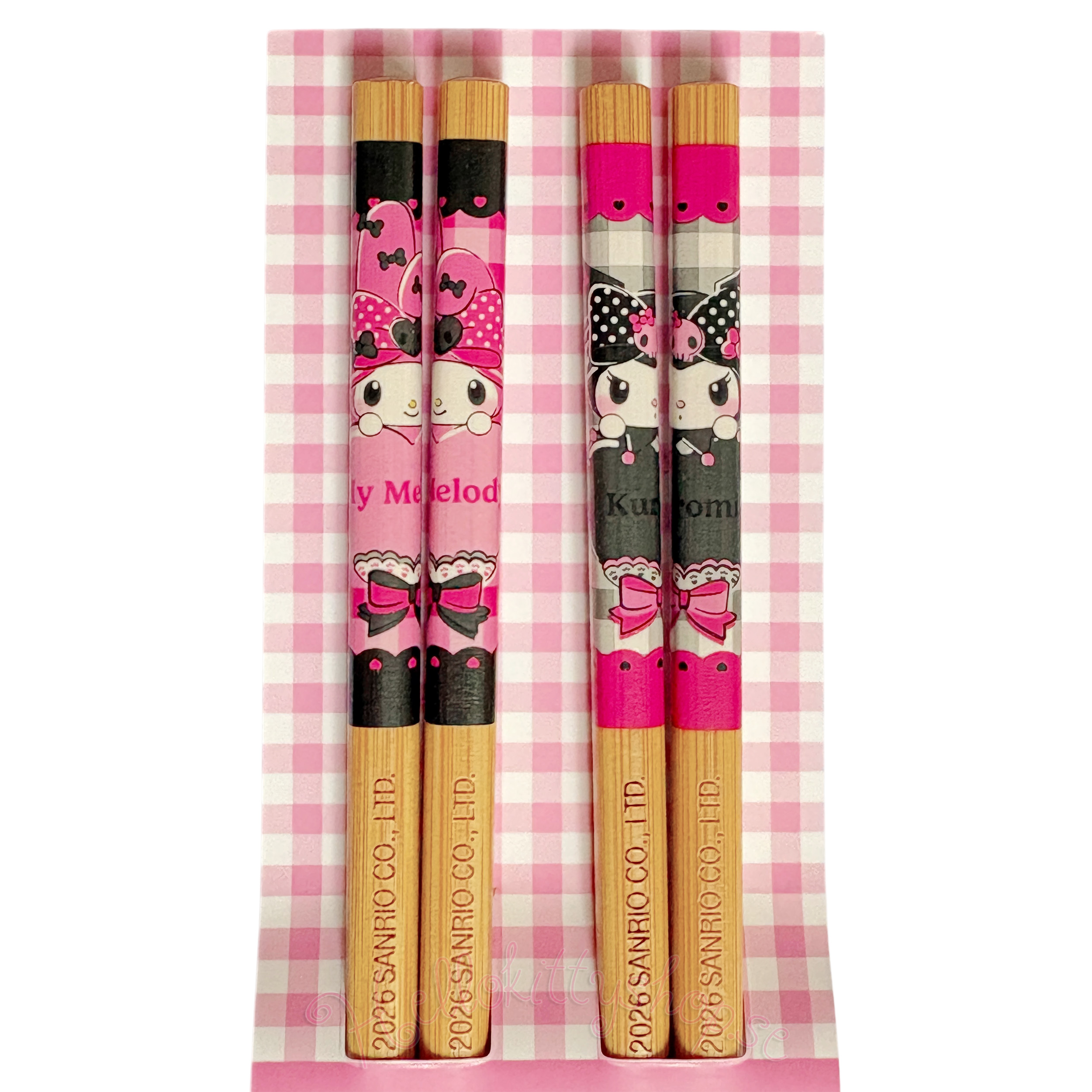 Kuromi & My Melody Ätpinnar i Bambu 24 cm - 2-pack - Pink Black Party Series - 2