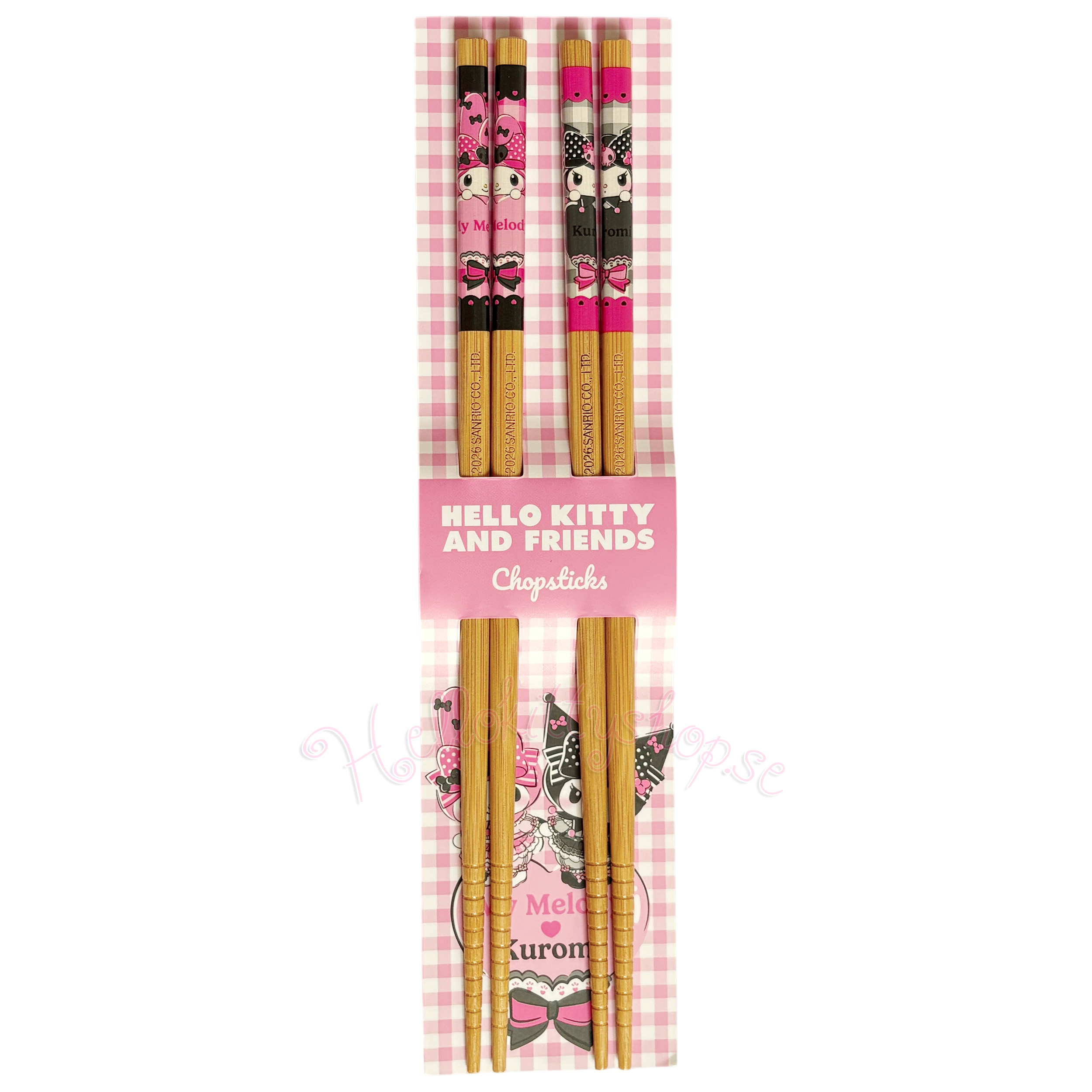 Kuromi & My Melody Ätpinnar i Bambu 24 cm - 2-pack - Pink Black Party Series