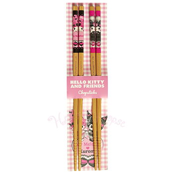 Kuromi & My Melody Ätpinnar i Bambu 24 cm - 2-pack - Pink Black Party Series