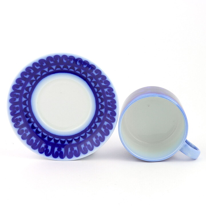 Stig Lindberg (Blå Husar 1968) Teacup with Blue Geometric Decor 12 cm