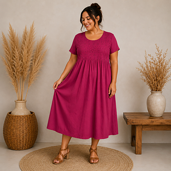 Klänning med fickor, fuchsia 