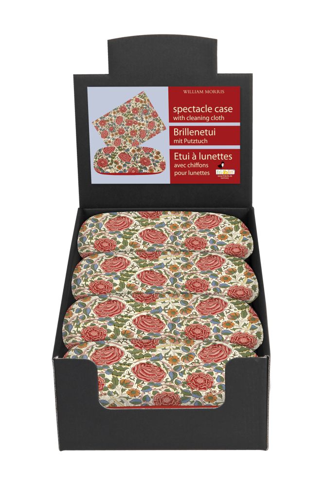 Brilleetuier med pudseklude, William Morris, Roser, Borddisplay med 8 stk.