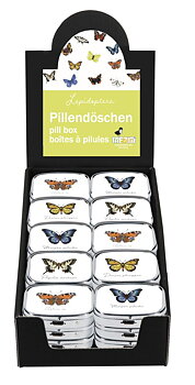 Pilleæsker med spejl, Sommerfugle, Borddisplay med 30 stk.