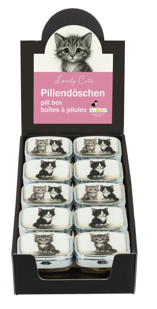 Pilleæsker med spejl, Lonely Cats, Borddisplay med 30 stk.