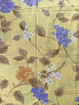 Vintagetyg -  bomull, gult m blomtryck, stor bit