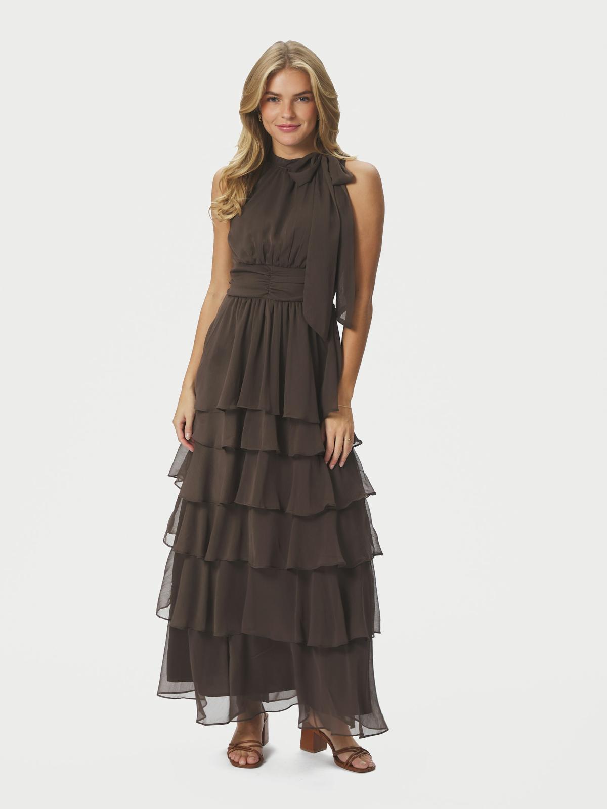 Neo Noir Marli Solid ChiffonDress, Dusty Brown - 3