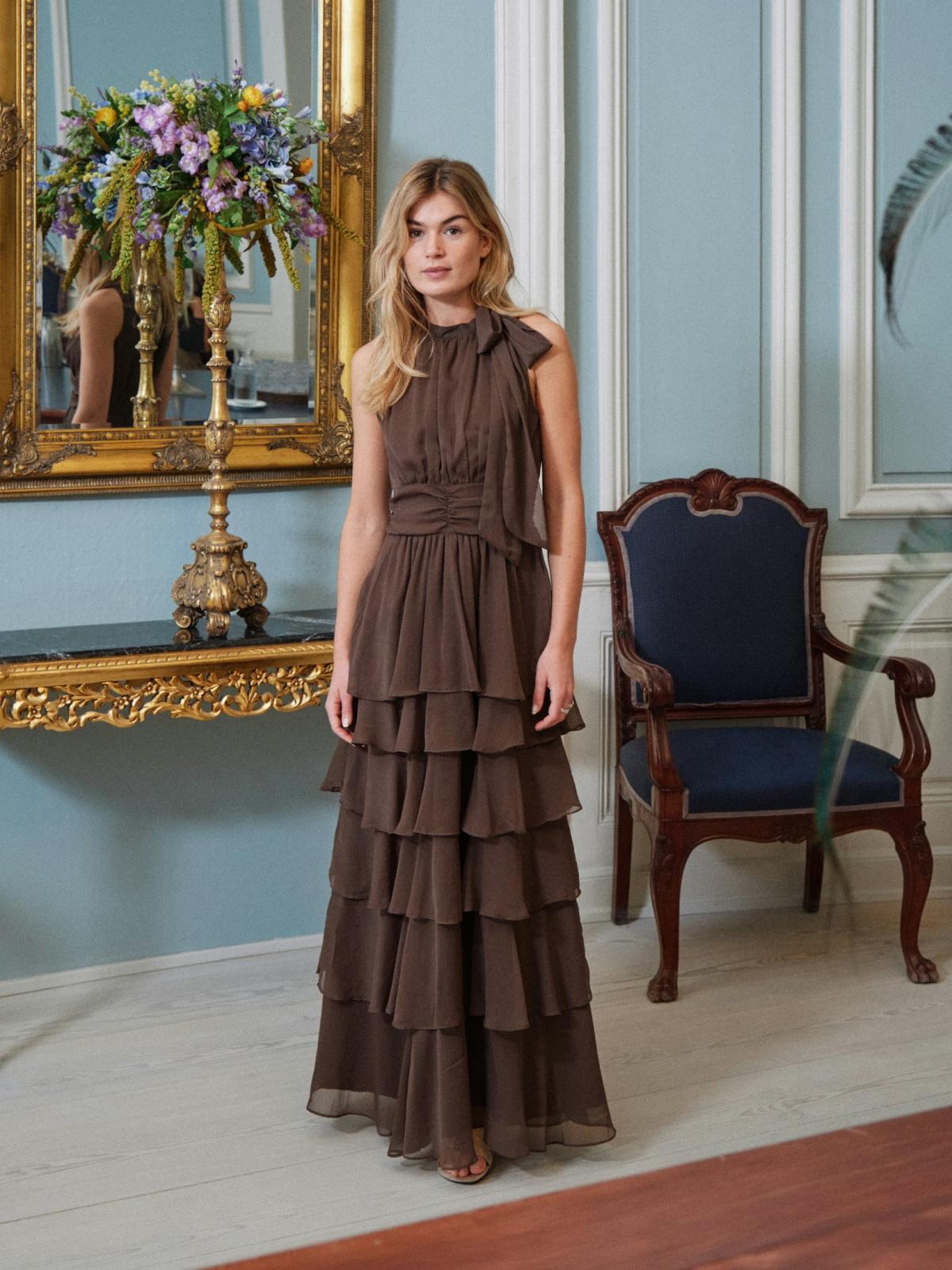 Neo Noir Marli Solid ChiffonDress, Dusty Brown - 6