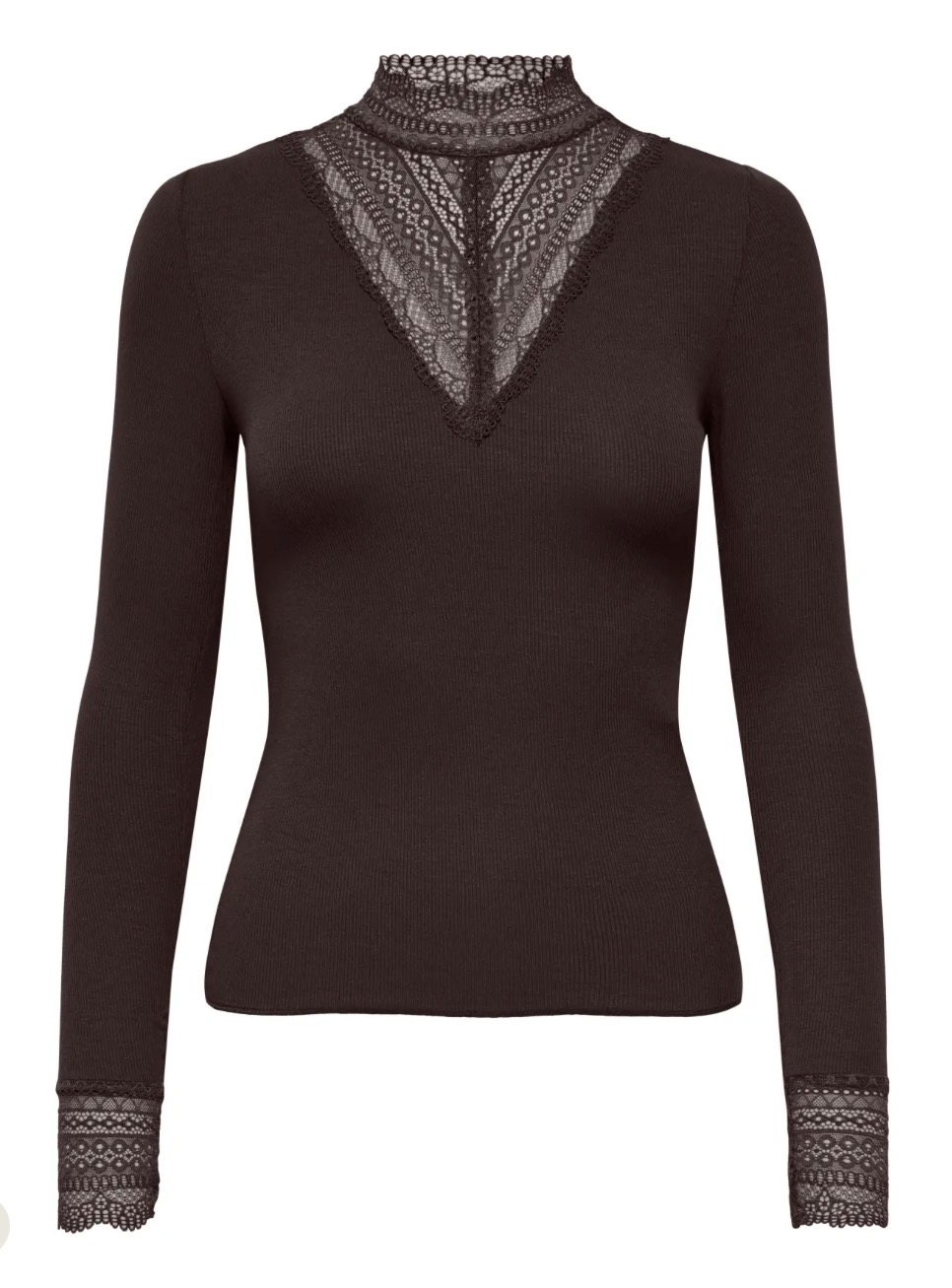 Only Tilde High Neck Lace Top Brown