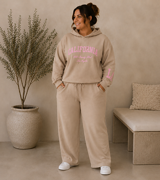 Set med hoodtröja och byxa, beige 
