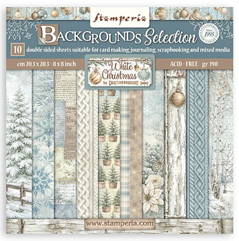 Stamperia Paper Pad 8X8 - White Christmas Backgrounds