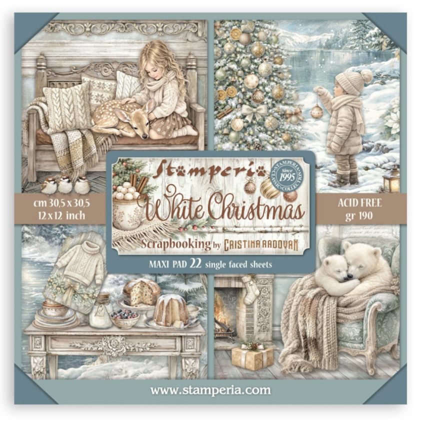 Stamperia Paper Pad 12X12 - White Christmas (Single Face)